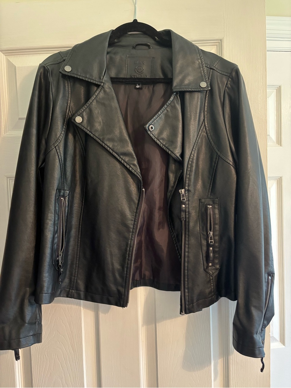Max Studio Black Leather Moto Jacket